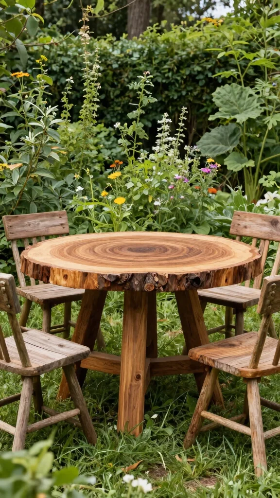 15 Homemade Patio Furniture Ideas: Upcycled Garden Furniture from Repurposed Materials - 5. Log Slice Garden Table 1
