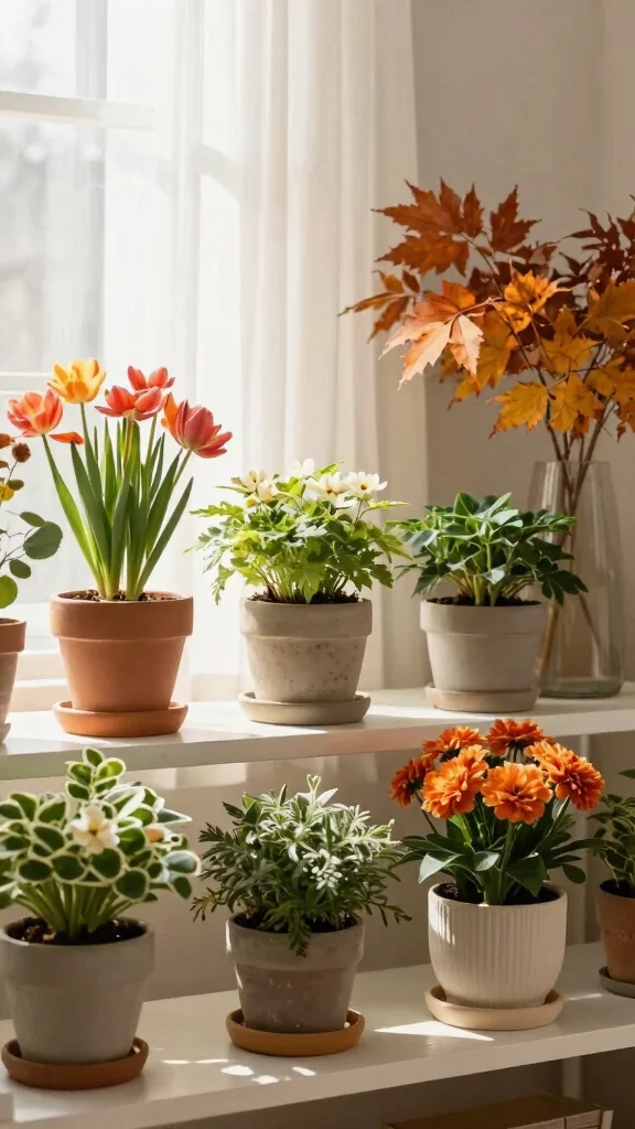 15 Indoor Flower Pots Ideas for Cozy Interiors - 15. Seasonal Plant Displays 1
