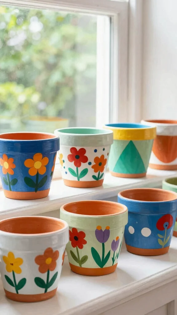 15 Indoor Flower Pots Ideas for Cozy Interiors - 7. Painted Flower Pots 1