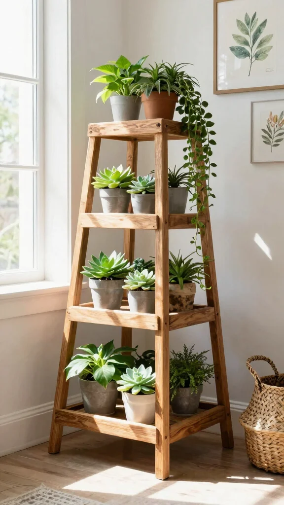15 Indoor Plant Stand Ideas: Tiered Designs for Small Spaces - 1. Rustic Wooden Tiered Stand 1