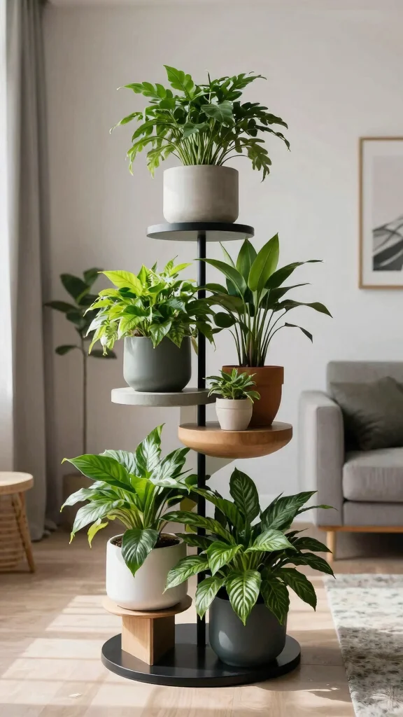 15 Indoor Plant Stand Ideas: Tiered Designs for Small Spaces - 13. Geometric Tiered Plant Stand 1