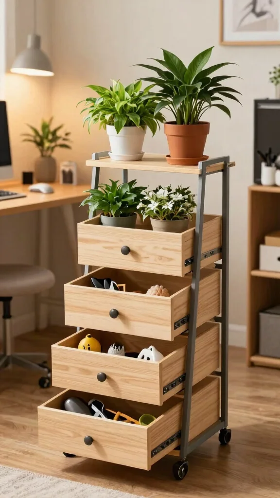 15 Indoor Plant Stand Ideas: Tiered Designs for Small Spaces - 14. Tiered Plant Stand with Drawers 1