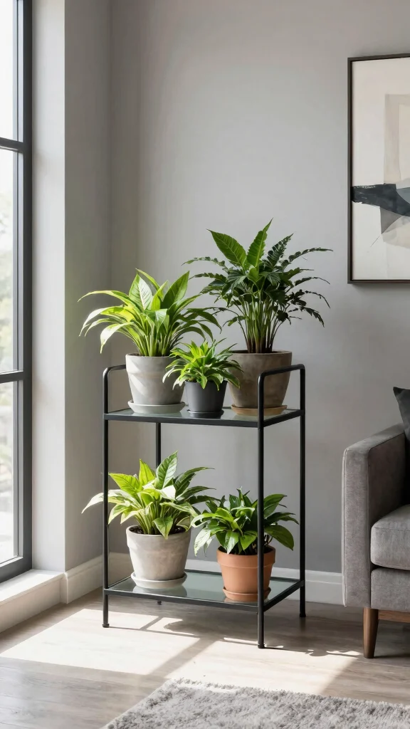 15 Indoor Plant Stand Ideas: Tiered Designs for Small Spaces - 2. Minimalist Metal Tiered Stand 1