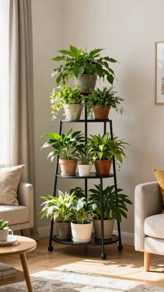15 Indoor Plant Stand Ideas: Tiered Designs for Small Spaces - 4. Corner Tiered Plant Stand 1