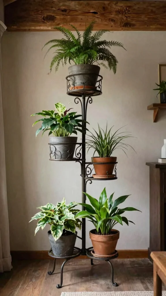 15 Indoor Plant Stand Ideas: Tiered Designs for Small Spaces - 5. Vintage-inspired Plant Stand 1