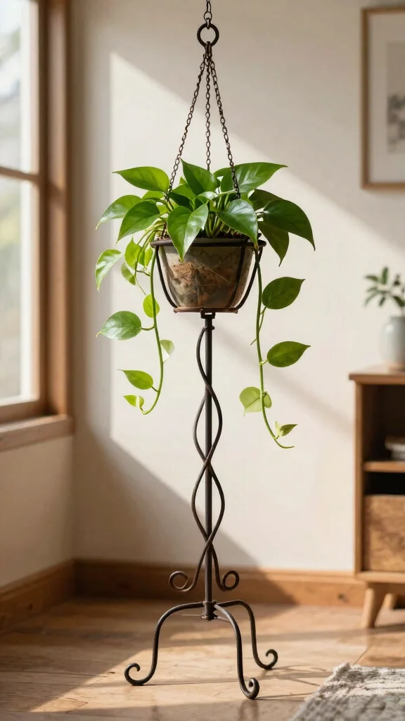 15 Iron Plant Stand Ideas for Rustic, Strong Spaces - 1. Elegant Twisted Iron Stand 1