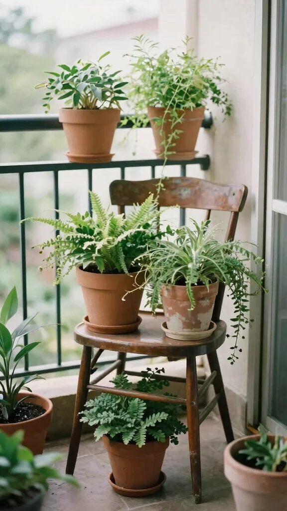 15 Iron Plant Stand Ideas for Rustic, Strong Spaces - 15. Vintage Chair Plant Stands 1