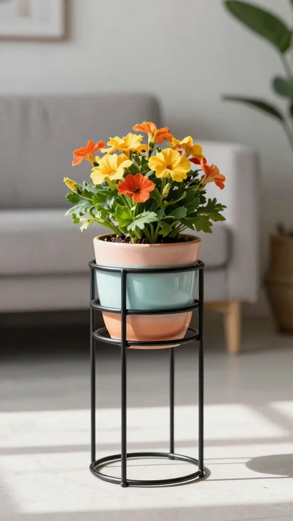 15 Iron Plant Stand Ideas for Rustic, Strong Spaces - 2. Minimalist Metal Holder 1