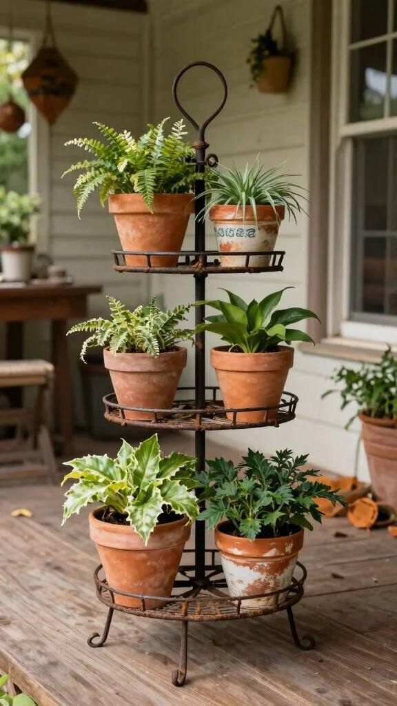 15 Iron Plant Stand Ideas for Rustic, Strong Spaces - 3. Vintage Iron Bar Stands 1