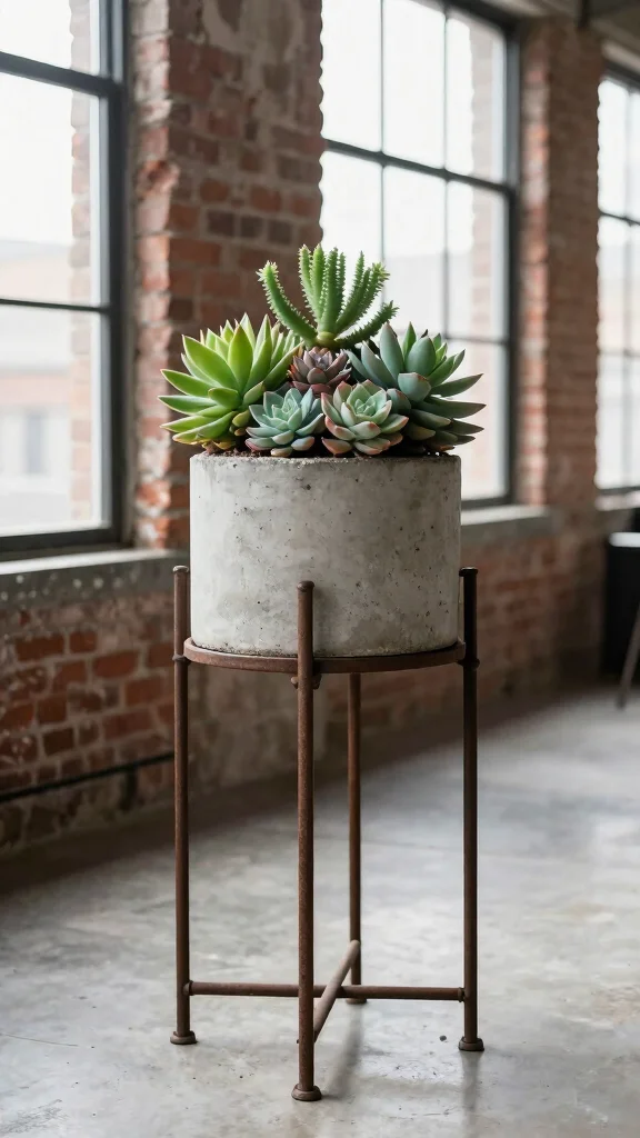 15 Iron Plant Stand Ideas for Rustic, Strong Spaces - 6. Industrial Design Stands 1