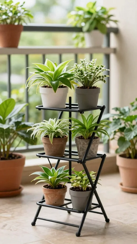 15 Iron Plant Stand Ideas for Rustic, Strong Spaces - 9. Folding Iron Plant Stands 1