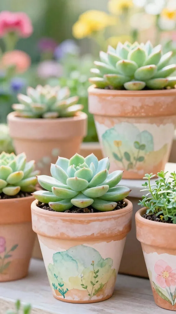 15 Painted Flower Pots Terra Cotta Designs - 1. Whimsical Watercolor Pots 1