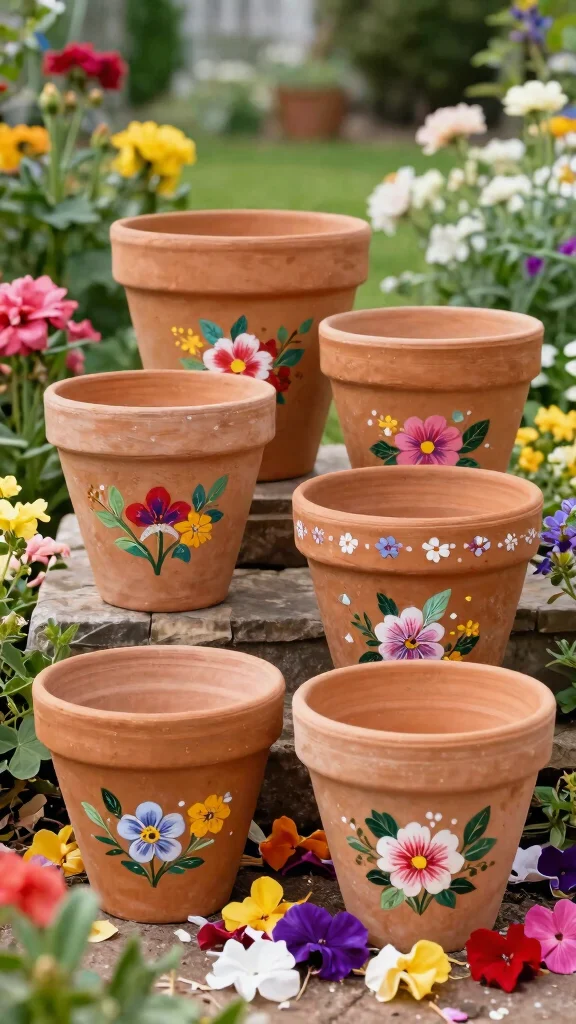 15 Painted Flower Pots Terra Cotta Designs - 11. Floral Accents 1
