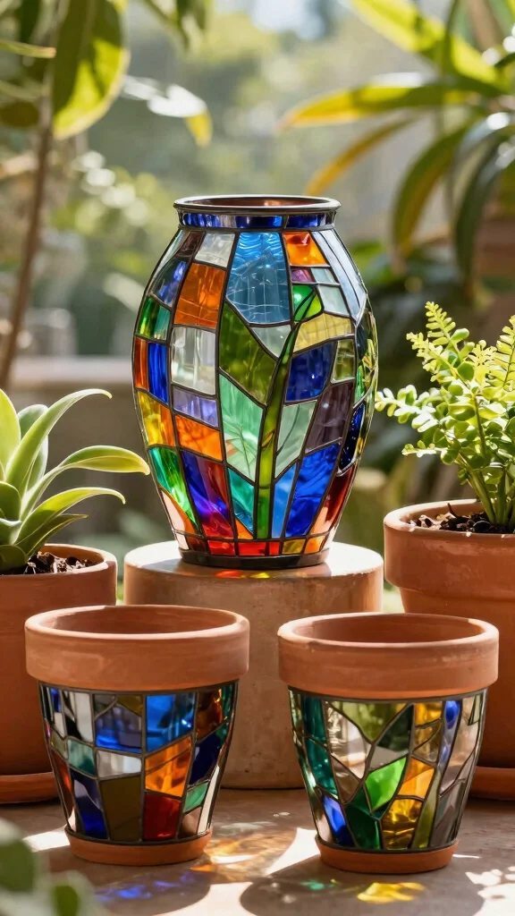 15 Painted Flower Pots Terra Cotta Designs - 13. Stained Glass Effect 1
