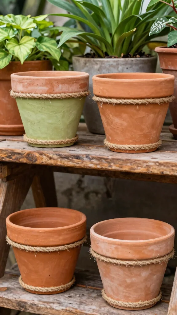 15 Painted Flower Pots Terra Cotta Designs - 14. Textured Rope Designs 1