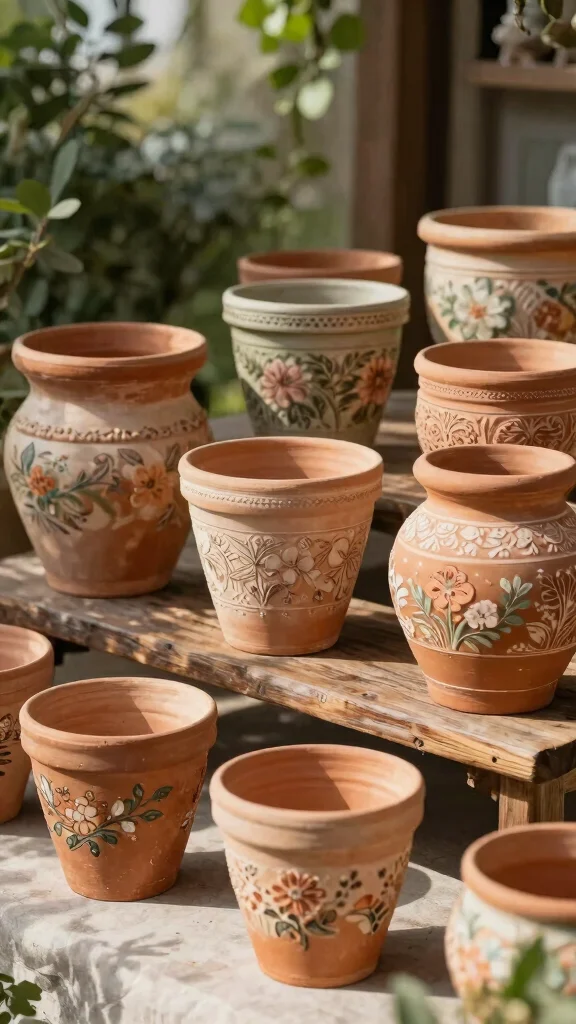 15 Painted Flower Pots Terra Cotta Designs - 2. Vintage Patterns and Stencils 1