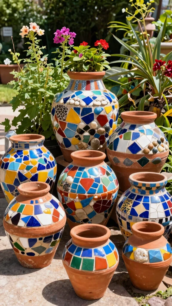 15 Painted Flower Pots Terra Cotta Designs - 5. Upcycled Mosaic Art 1