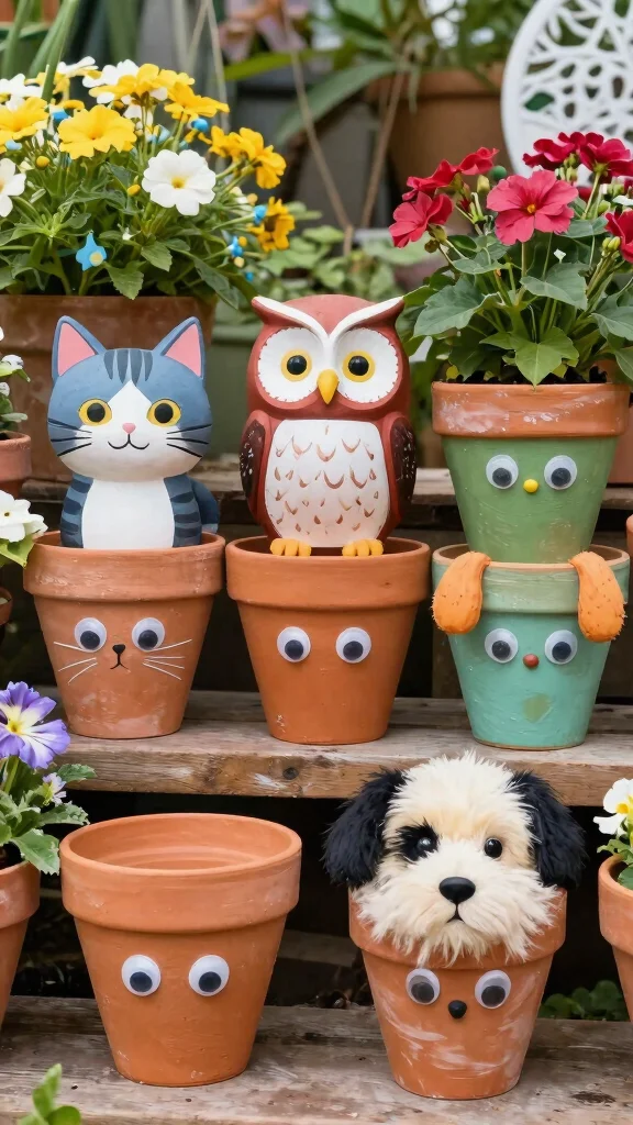 15 Painted Flower Pots Terra Cotta Designs - 6. Funky Animal Faces 1