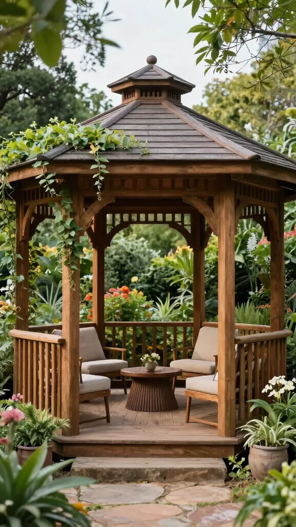 15 Patio Lounge Furniture Ideas for Relaxation - 10. Eco-Conscious Gazebo 1