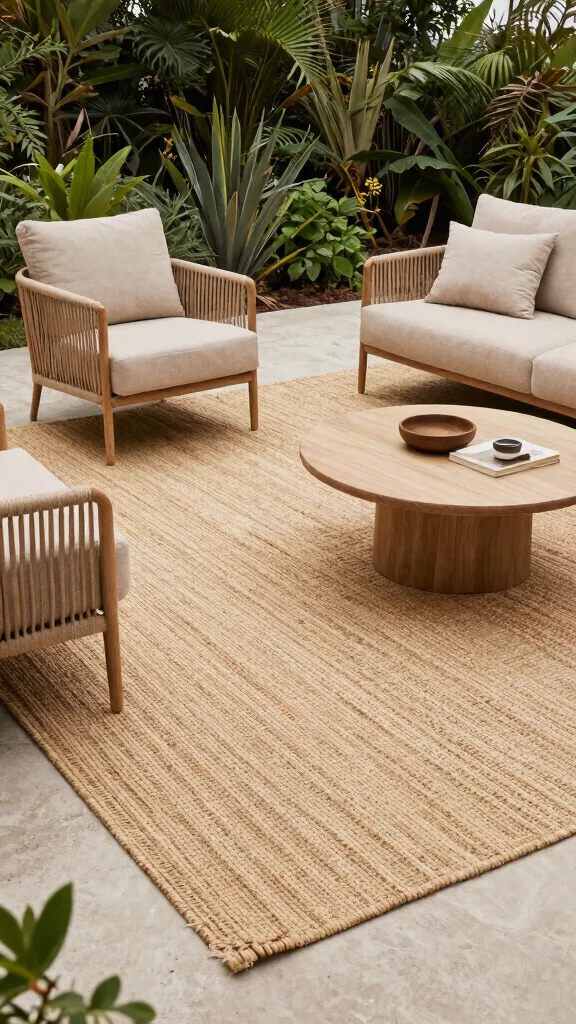 15 Patio Lounge Furniture Ideas for Relaxation - 5. Natural Fiber Rugs 1