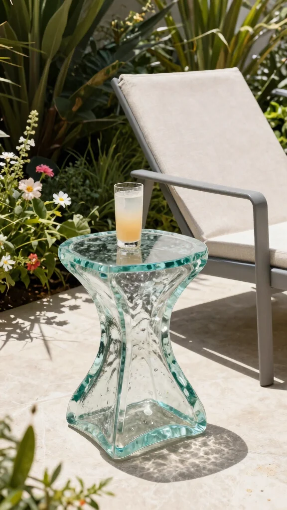 15 Patio Lounge Furniture Ideas for Relaxation - 6. Recycled Glass Side Tables 1