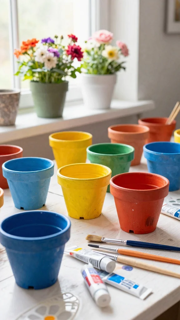 15 Plastic Flower Pots Ideas Lightweight Versatile - 4. DIY Painted Pots 1
