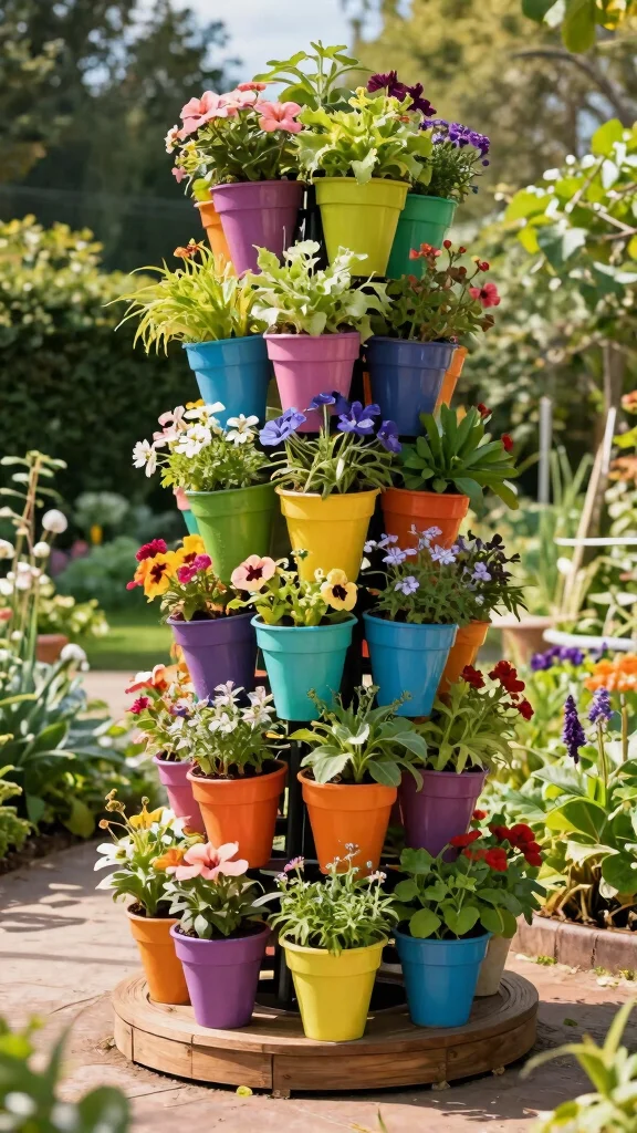 15 Plastic Flower Pots Ideas Lightweight Versatile - 6. Vertical Garden Towers 1