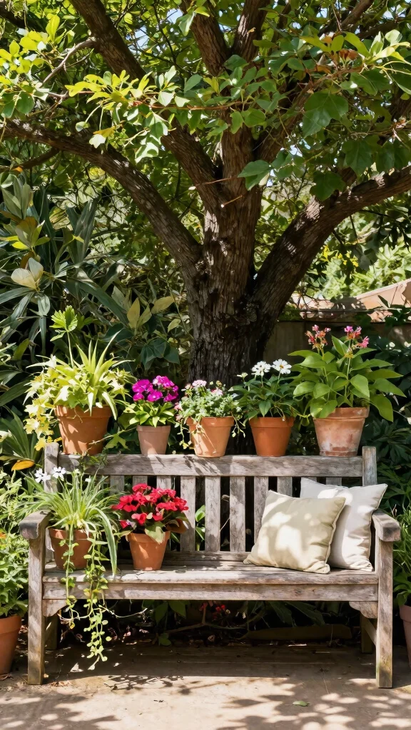 15 Rustic Plant Stand Ideas Farmhouse Style - 13. Old Bench as a Plant Stand 1