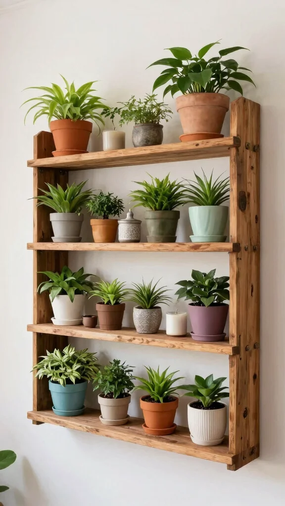 15 Rustic Plant Stand Ideas Farmhouse Style - 15. Reclaimed Wood Shelf 1