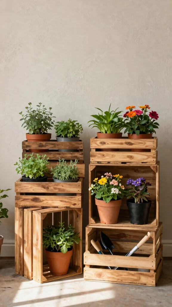 15 Rustic Plant Stand Ideas Farmhouse Style - 2. Crate Displays 1