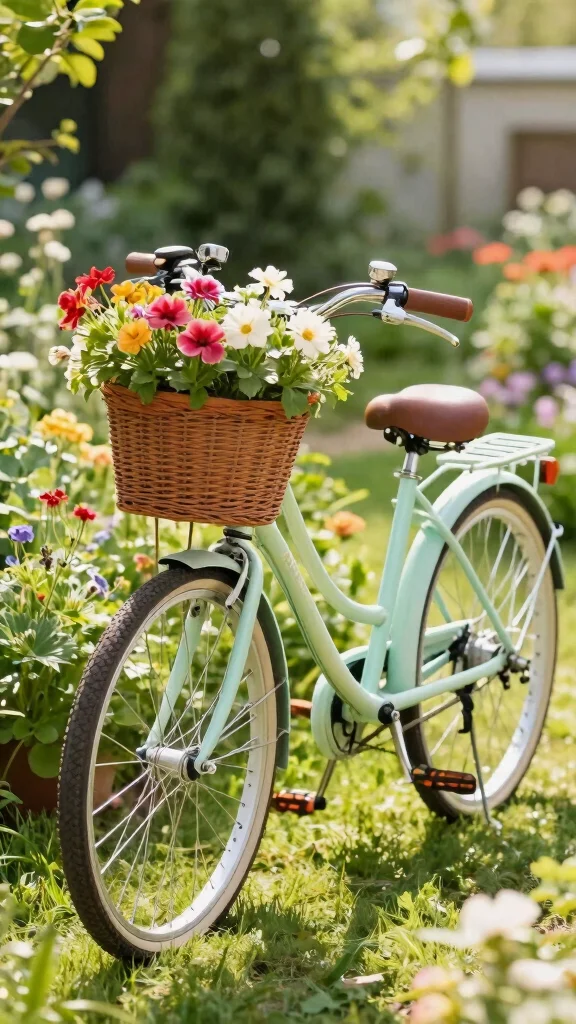 15 Rustic Plant Stand Ideas Farmhouse Style - 6. Bicycle Plant Stand 1