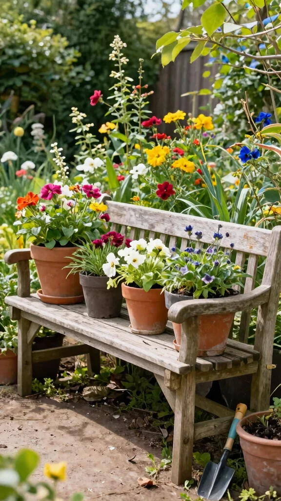 15 Rustic Plant Stand Ideas Farmhouse Style - 7. Rustic Wooden Benches 1