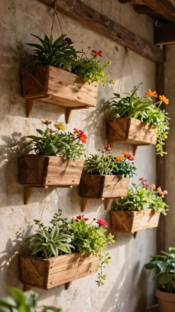 15 Rustic Plant Stand Ideas Farmhouse Style - 8. Hanging Wooden Planters 1