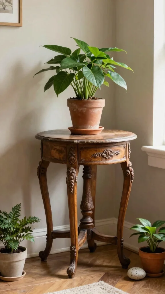 15 Rustic Plant Stand Ideas Farmhouse Style - 9. Antique Side Table 1